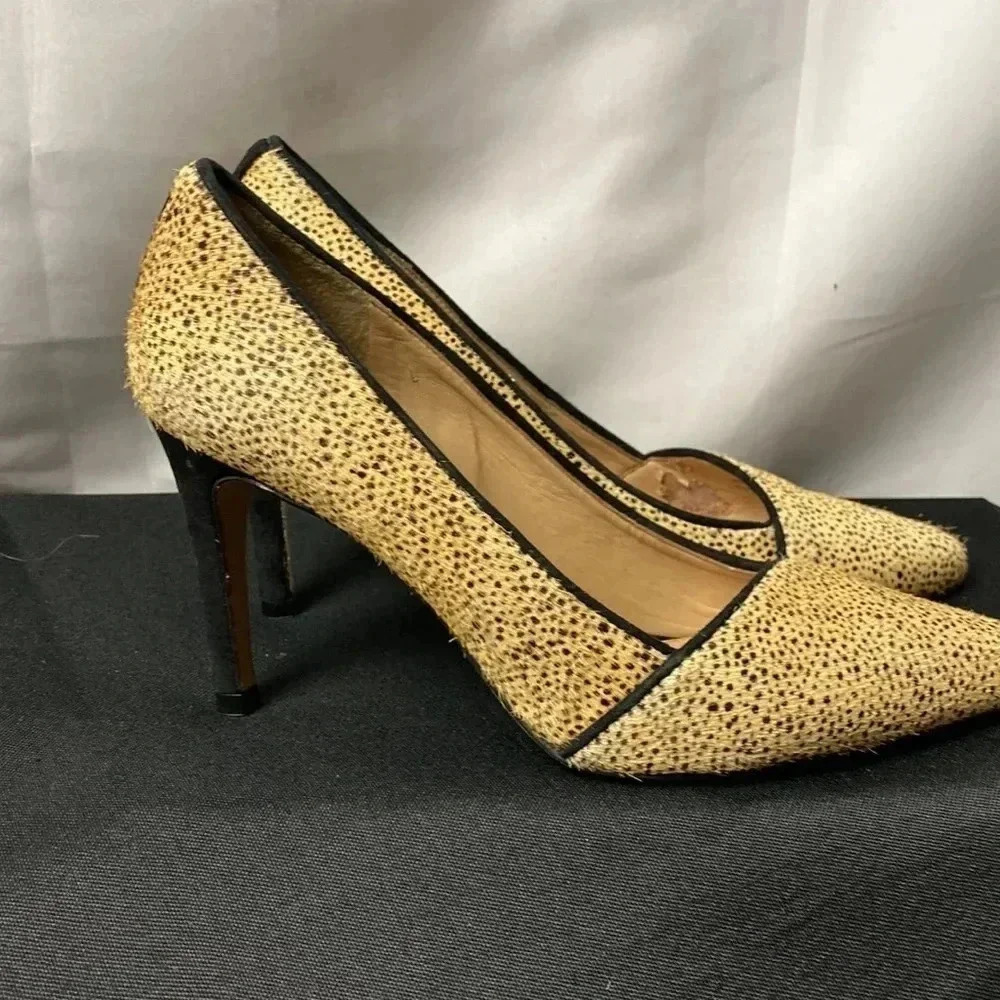 ANTONIO MELANI WO SIZE 7 TAN FUR BLACK DOTTED ANIMAL PRINT LEATHER UPPER - Picture 5 of 14